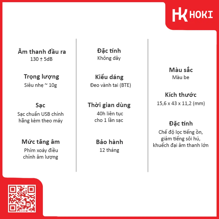 thông số kỹ thuật Hoki